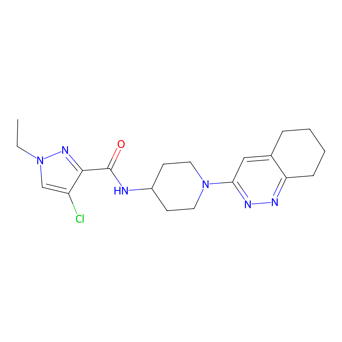 4-chloro-1-ethyl-N-(1-(5,6,7,8-tetrahydrocinnolin-3-yl)piperidin-4-yl)-1H-pyrazole-3-carboxamide molecular structure, CAS 2034351-02-3