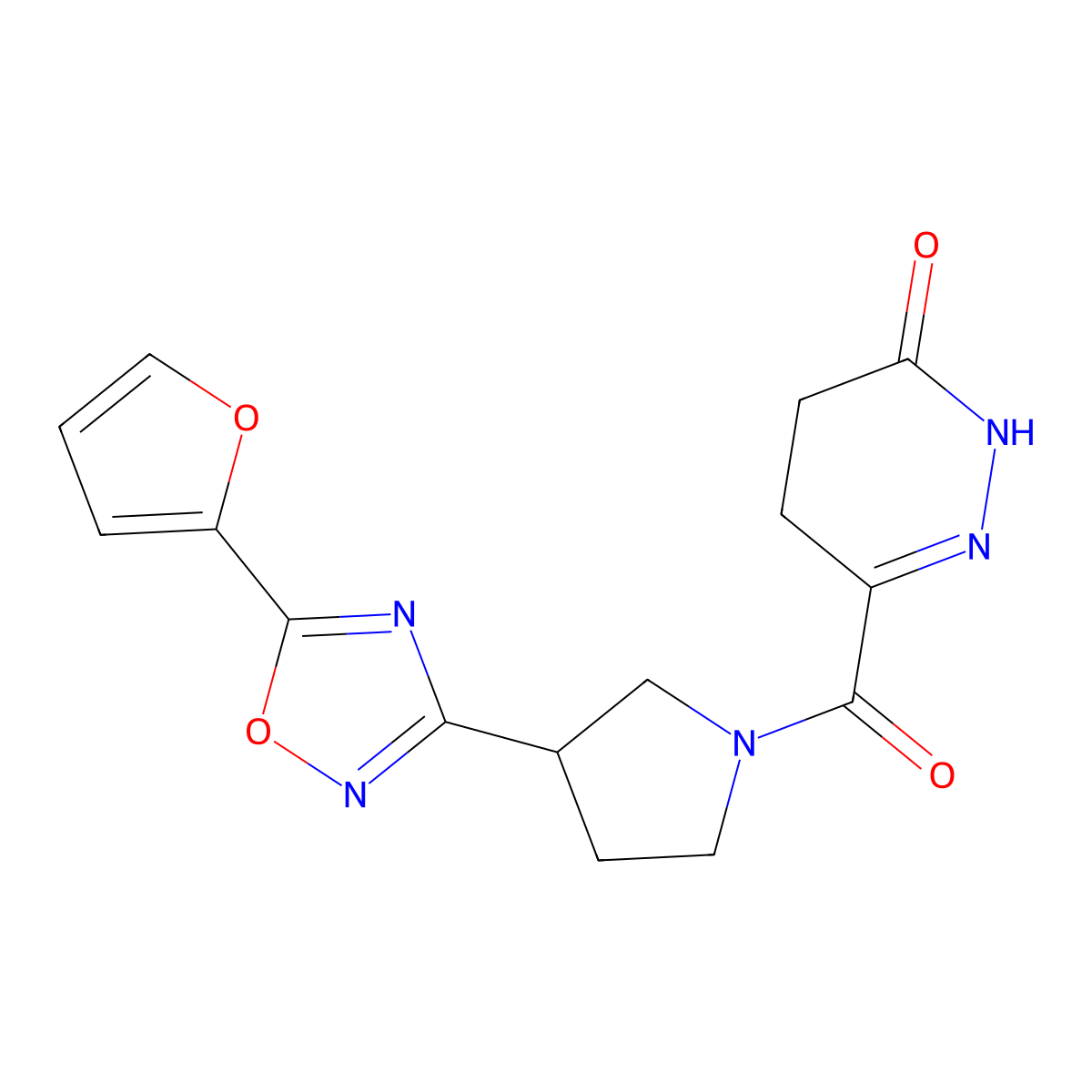 6-(3-(5-(furan-2-yl)-1,2,4-oxadiazol-3-yl)pyrrolidine-1-carbonyl)-4,5-dihydropyridazin-3(2H)-one molecular structure, CAS 2034351-04-5