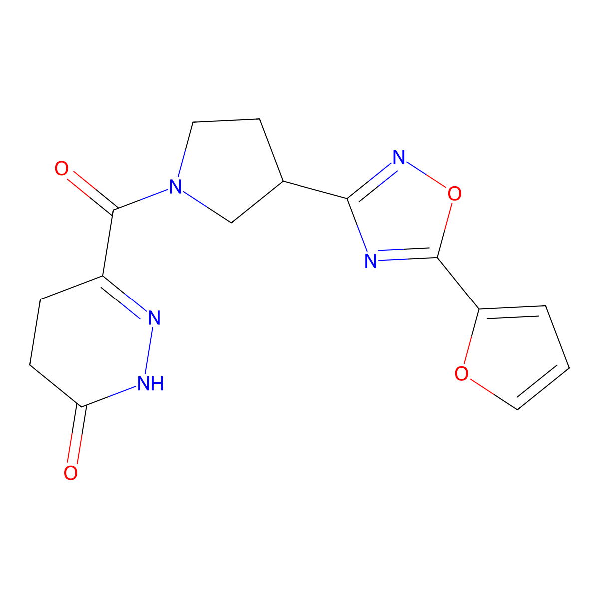 6-(3-(5-(furan-2-yl)-1,2,4-oxadiazol-3-yl)pyrrolidine-1-carbonyl)-4,5-dihydropyridazin-3(2H)-one molecular structure, CAS 2034351-04-5