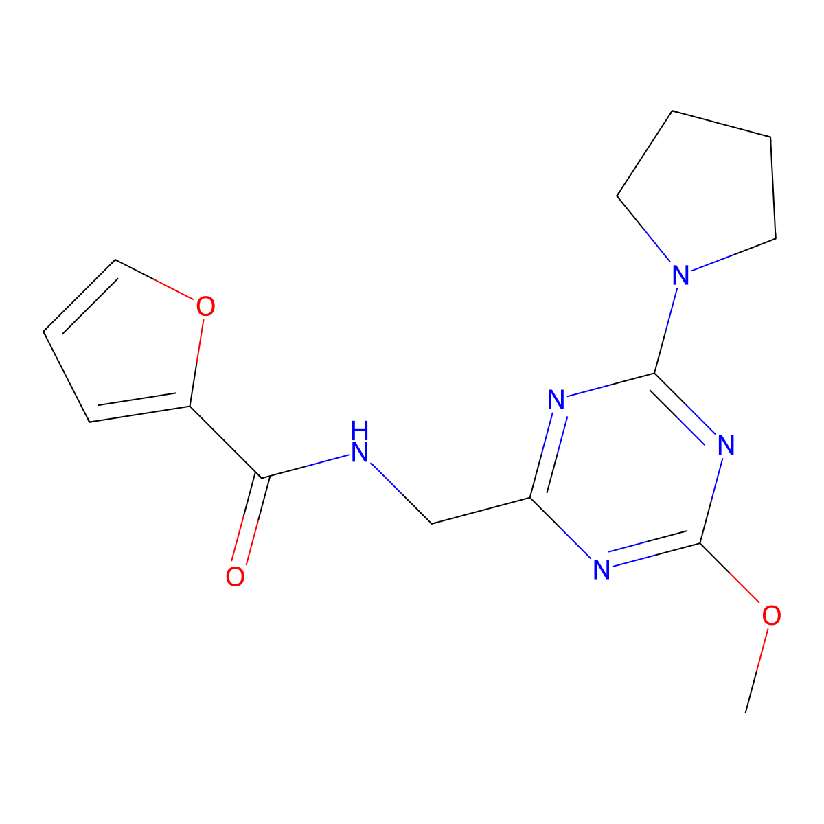 N-((4-methoxy-6-(pyrrolidin-1-yl)-1,3,5-triazin-2-yl)methyl)furan-2-carboxamide molecular structure, CAS 2034351-05-6