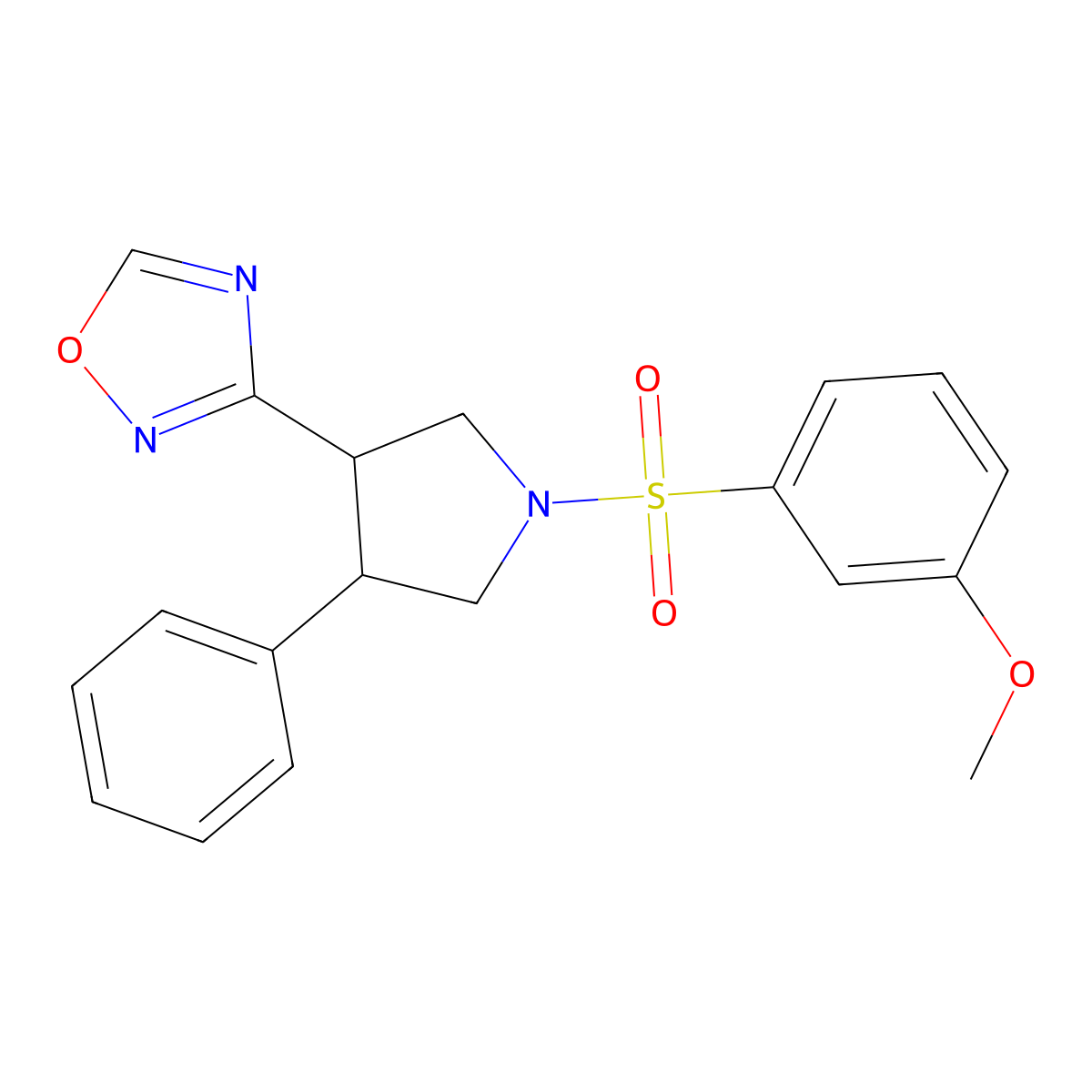 3-(1-((3-Methoxyphenyl)sulfonyl)-4-phenylpyrrolidin-3-yl)-1,2,4-oxadiazole molecular structure, CAS 2034351-07-8