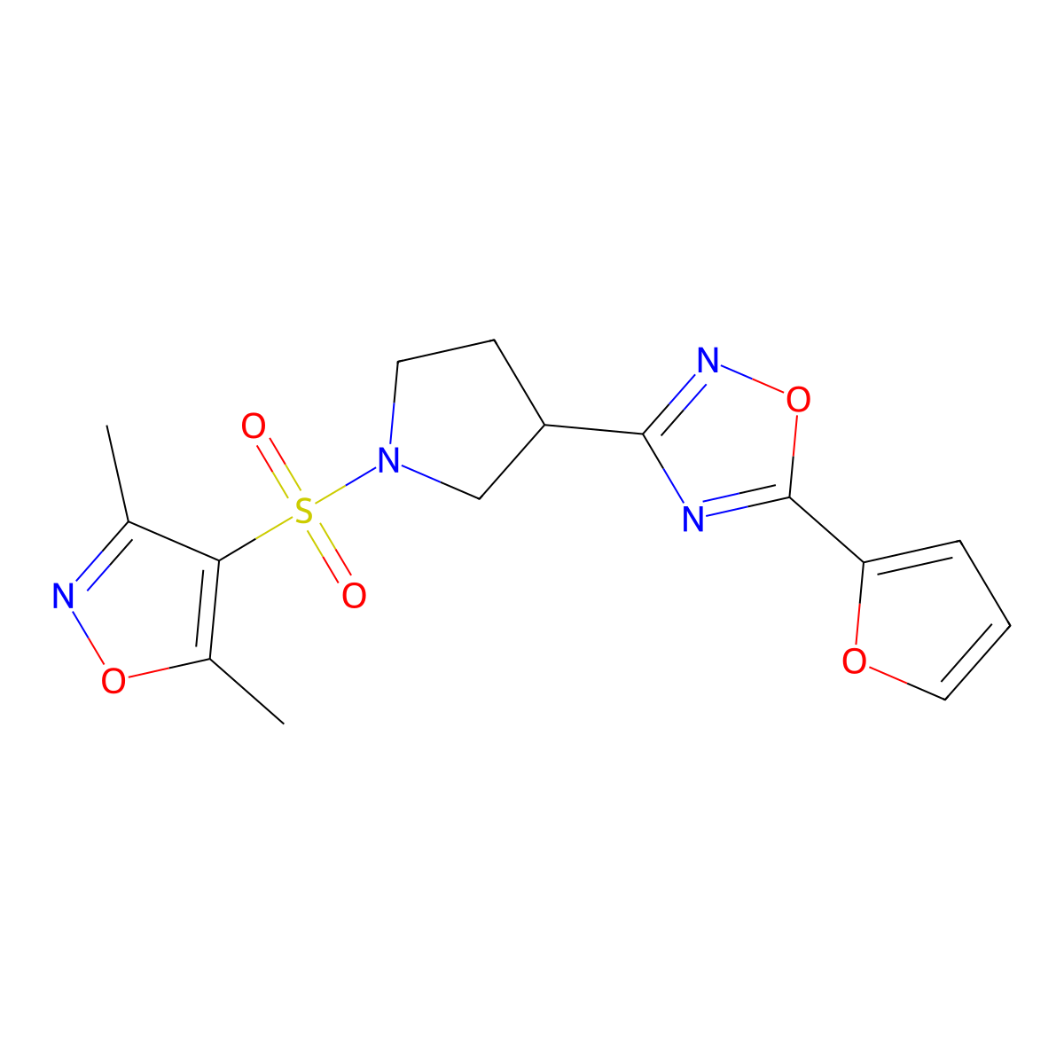3-(1-((3,5-Dimethylisoxazol-4-yl)sulfonyl)pyrrolidin-3-yl)-5-(furan-2-yl)-1,2,4-oxadiazole molecular structure, CAS 2034351-08-9