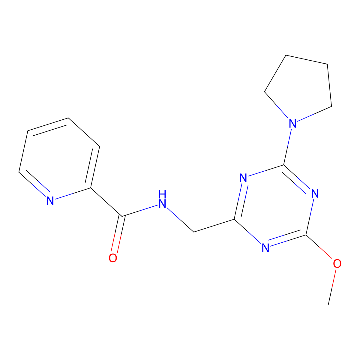 N-((4-methoxy-6-(pyrrolidin-1-yl)-1,3,5-triazin-2-yl)methyl)picolinamide molecular structure, CAS 2034351-11-4