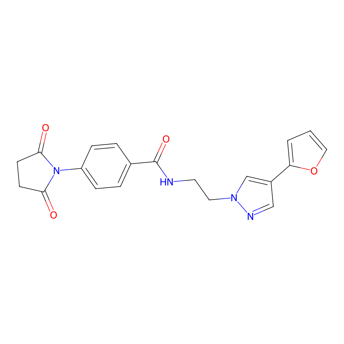 4-(2,5-dioxopyrrolidin-1-yl)-N-(2-(4-(furan-2-yl)-1H-pyrazol-1-yl)ethyl)benzamide molecular structure, CAS 2034351-13-6
