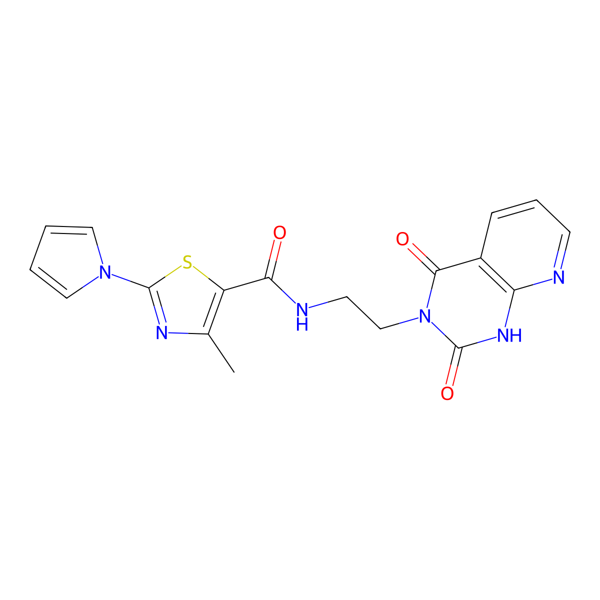 N-(2-(2,4-dioxo-1,2-dihydropyrido[2,3-d]pyrimidin-3(4H)-yl)ethyl)-4-methyl-2-(1H-pyrrol-1-yl)thiazole-5-carboxamide molecular structure, CAS 2034351-14-7