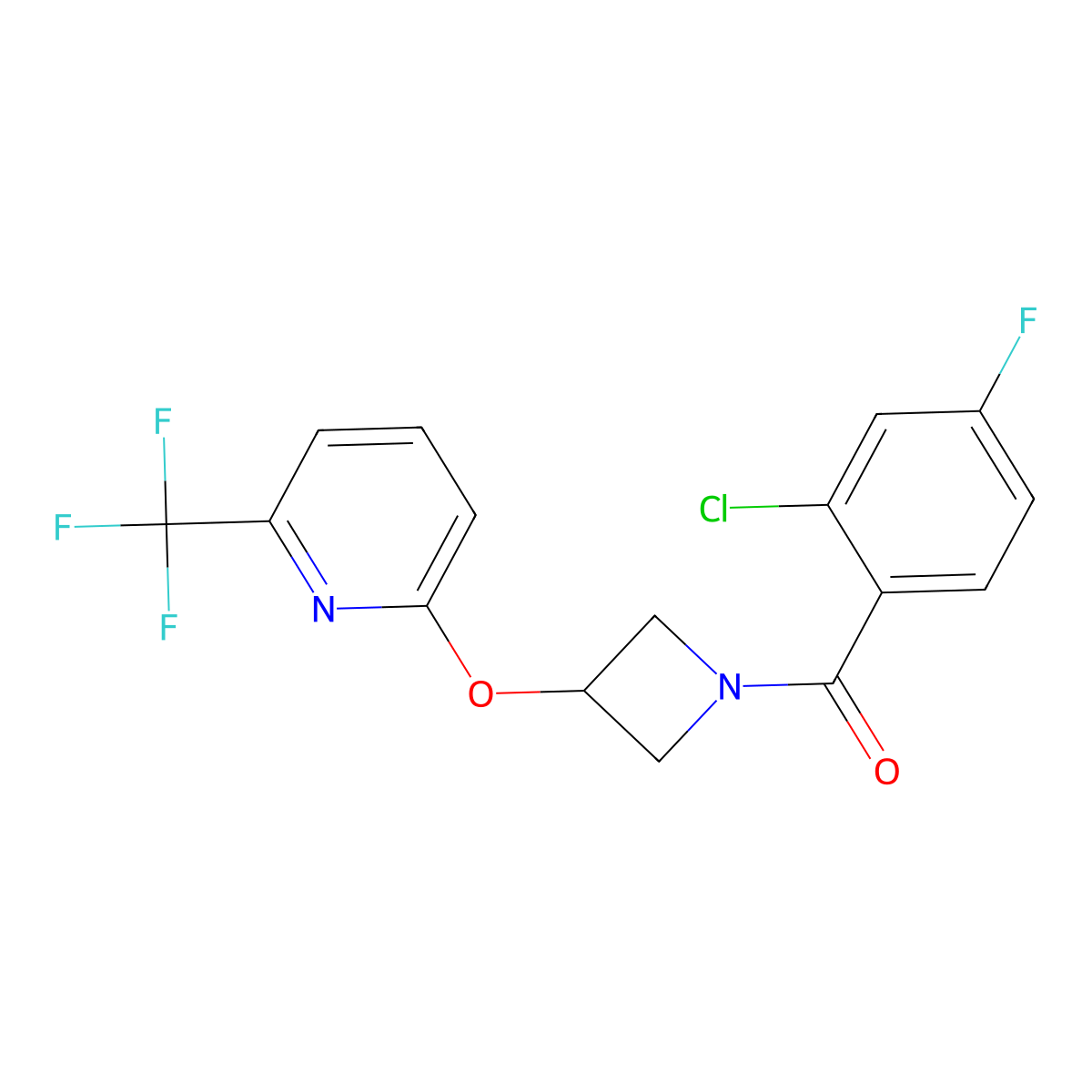 (2-Chloro-4-fluorophenyl)(3-((6-(trifluoromethyl)pyridin-2-yl)oxy)azetidin-1-yl)methanone molecular structure, CAS 2034351-16-9