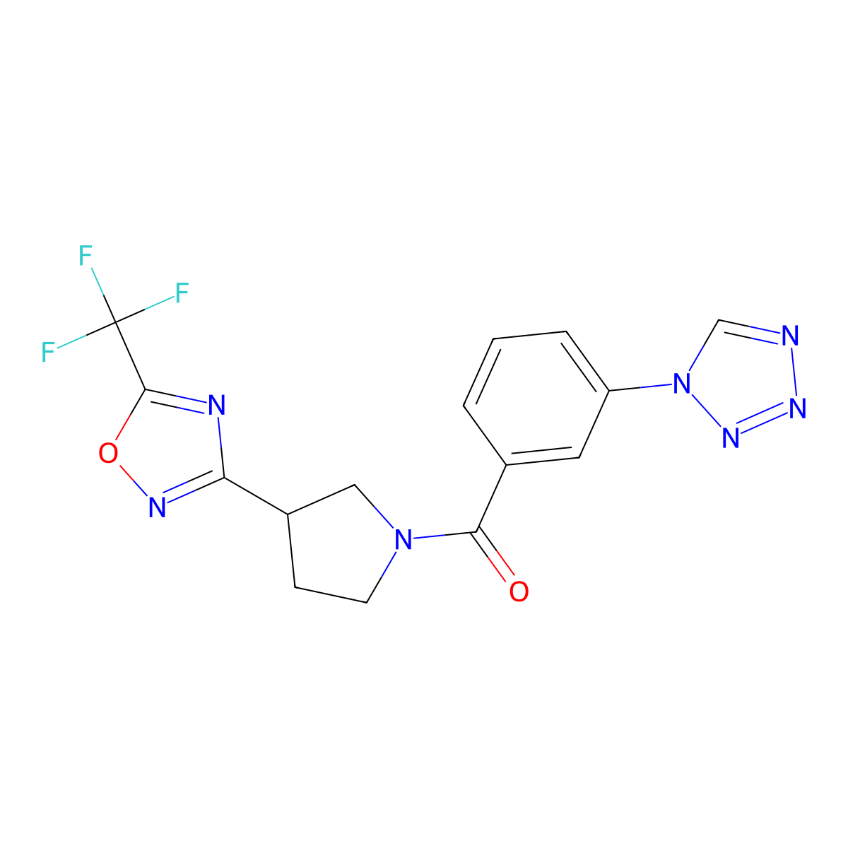 (3-(1H-tetrazol-1-yl)phenyl)(3-(5-(trifluoromethyl)-1,2,4-oxadiazol-3-yl)pyrrolidin-1-yl)methanone molecular structure, CAS 2034351-18-1