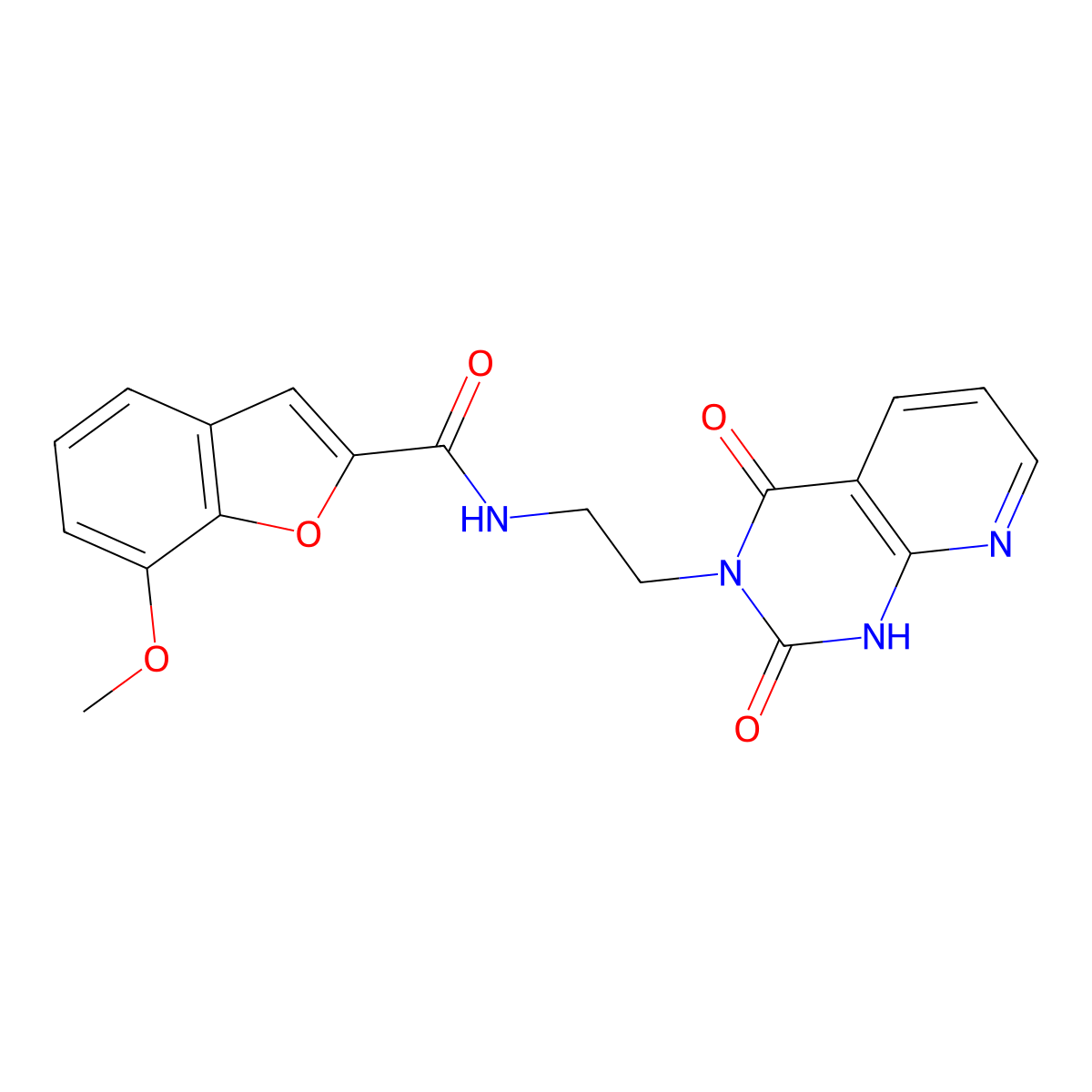 N-(2-(2,4-dioxo-1,2-dihydropyrido[2,3-d]pyrimidin-3(4H)-yl)ethyl)-7-methoxybenzofuran-2-carboxamide molecular structure, CAS 2034351-20-5