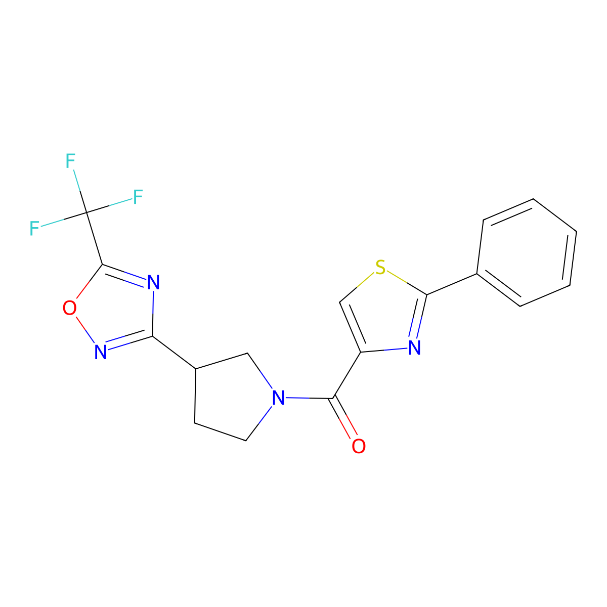 3-[1-(2-Phenyl-1,3-thiazole-4-carbonyl)pyrrolidin-3-yl]-5-(trifluoromethyl)-1,2,4-oxadiazole molecular structure, CAS 2034351-22-7