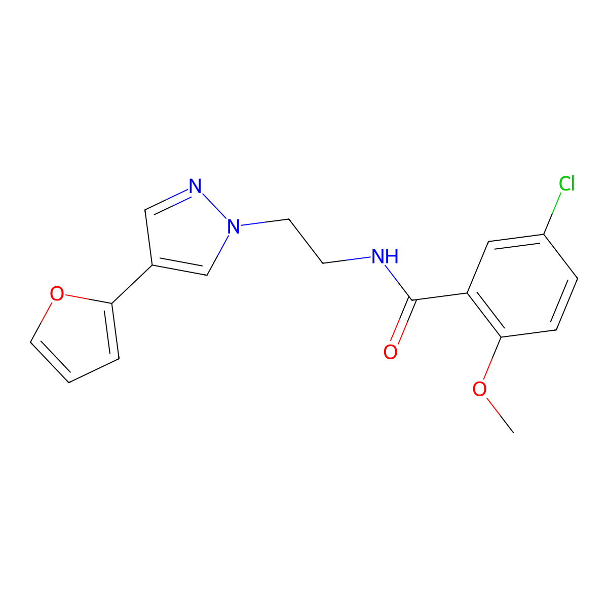 5-chloro-N-{2-[4-(furan-2-yl)-1H-pyrazol-1-yl]ethyl}-2-methoxybenzamide molecular structure, CAS 2034351-23-8