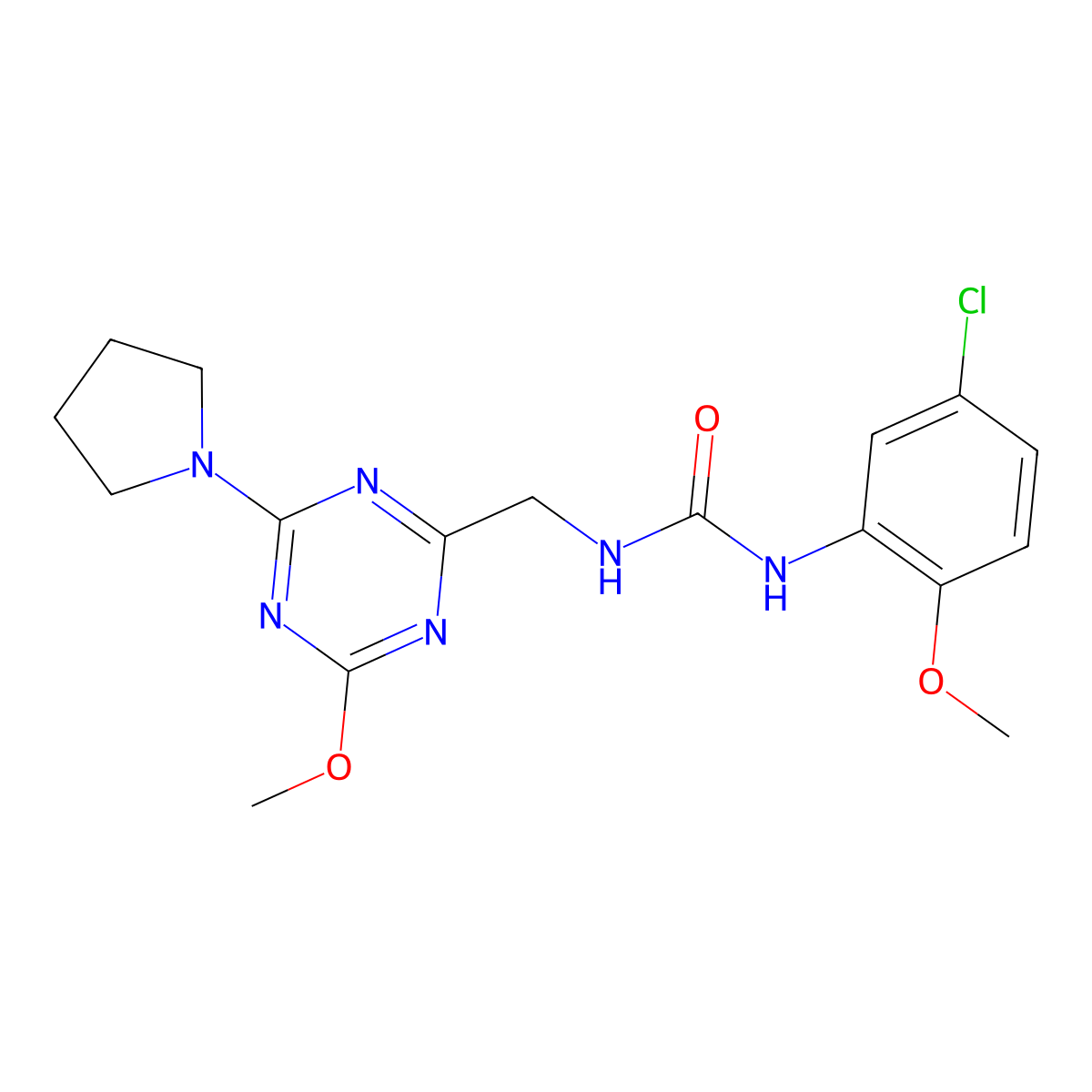 1-(5-Chloro-2-methoxyphenyl)-3-{[4-methoxy-6-(pyrrolidin-1-yl)-1,3,5-triazin-2-yl]methyl}urea molecular structure, CAS 2034351-27-2