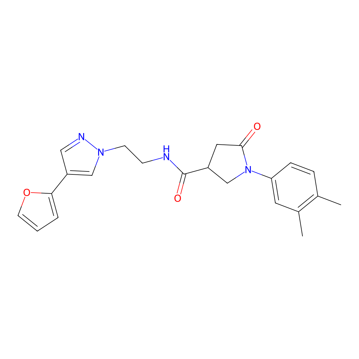 1-(3,4-dimethylphenyl)-N-{2-[4-(furan-2-yl)-1H-pyrazol-1-yl]ethyl}-5-oxopyrrolidine-3-carboxamide molecular structure, CAS 2034351-35-2