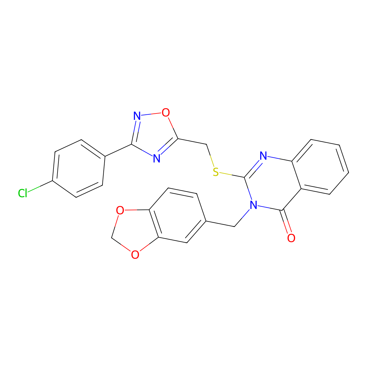 3-(benzo[d][1,3]dioxol-5-ylmethyl)-2-(((3-(4-chlorophenyl)-1,2,4-oxadiazol-5-yl)methyl)thio)quinazolin-4(3H)-one molecular structure, CAS 2034351-38-5