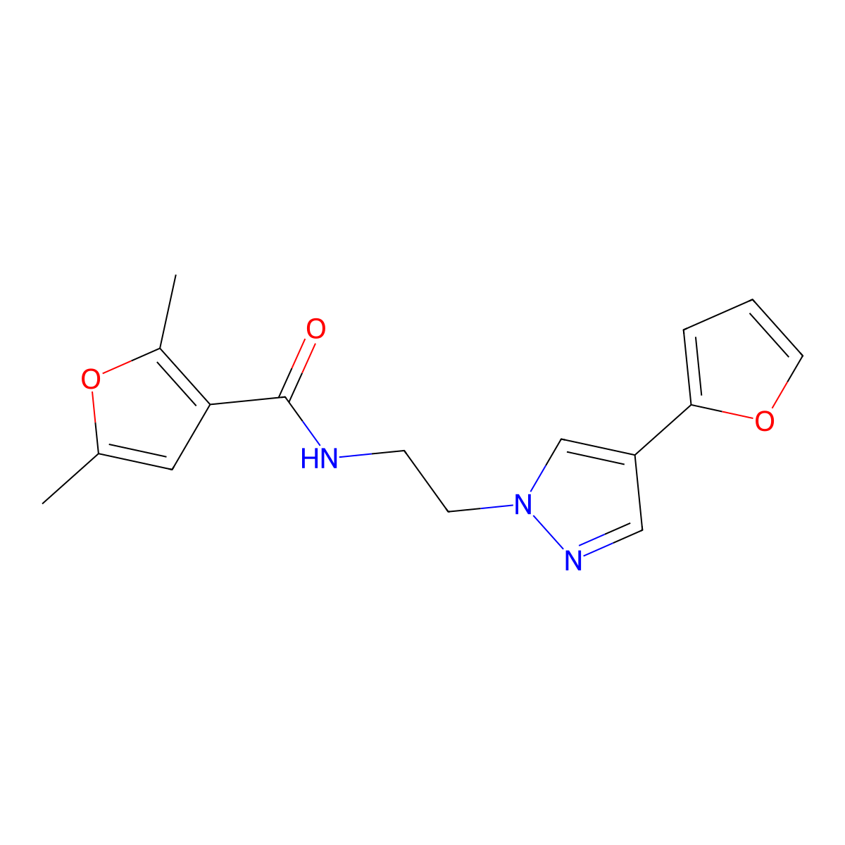 N-{2-[4-(furan-2-yl)-1H-pyrazol-1-yl]ethyl}-2,5-dimethylfuran-3-carboxamide molecular structure, CAS 2034351-40-9