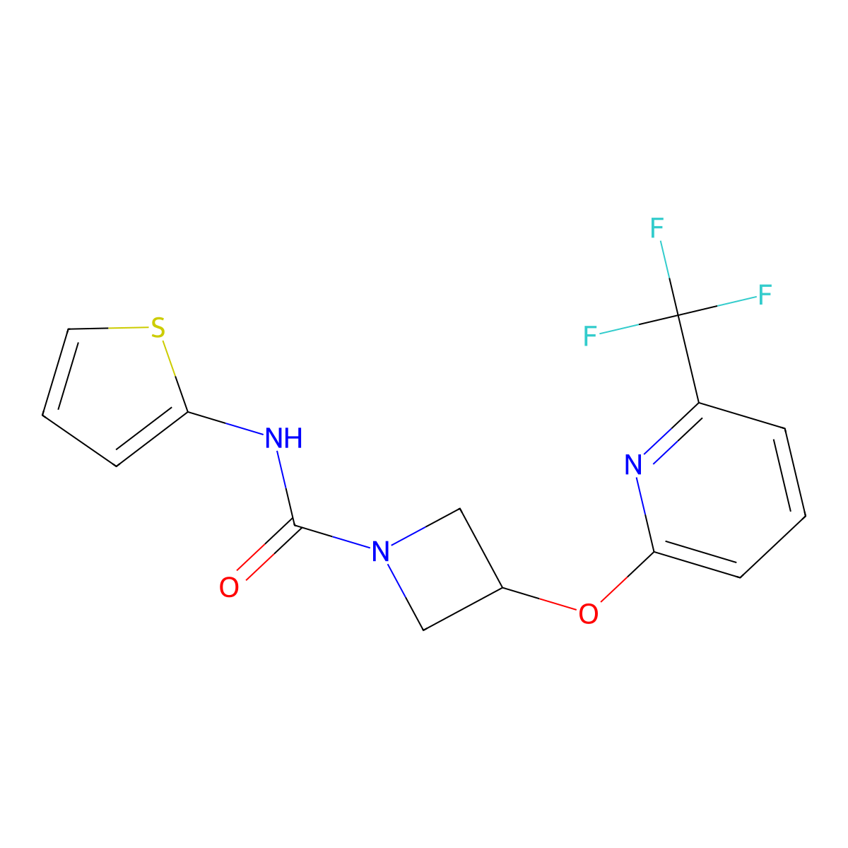 N-(thiophen-2-yl)-3-((6-(trifluoromethyl)pyridin-2-yl)oxy)azetidine-1-carboxamide molecular structure, CAS 2034351-43-2