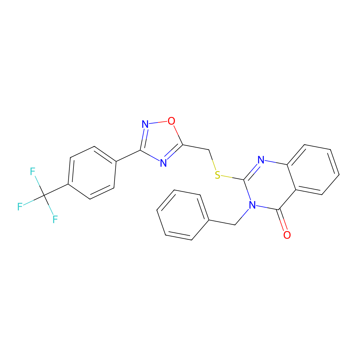 3-benzyl-2-(((3-(4-(trifluoromethyl)phenyl)-1,2,4-oxadiazol-5-yl)methyl)thio)quinazolin-4(3H)-one molecular structure, CAS 2034351-49-8