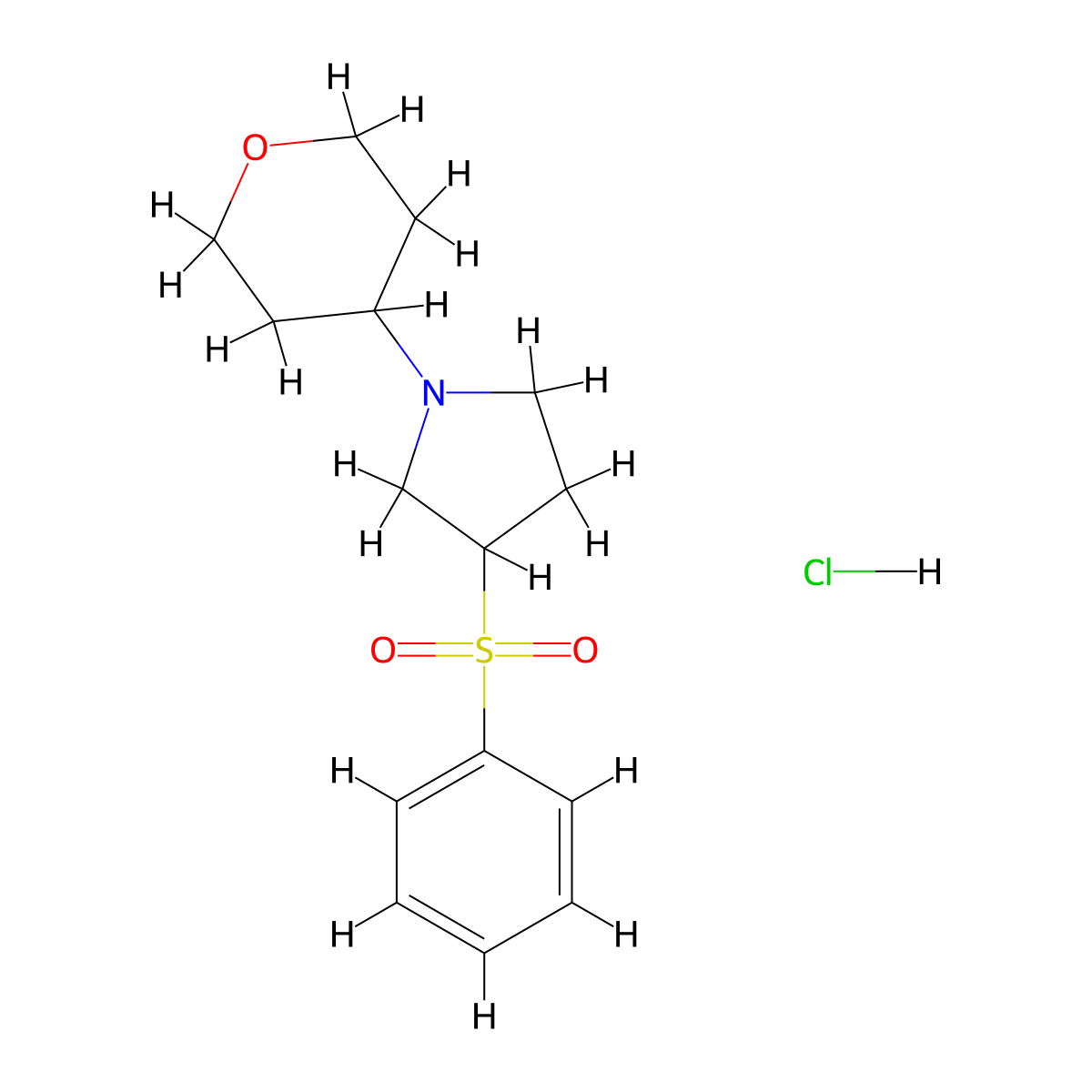 3-(phenylsulfonyl)-1-(tetrahydro-2H-pyran-4-yl)pyrrolidine hydrochloride molecular structure, CAS 2034351-51-2