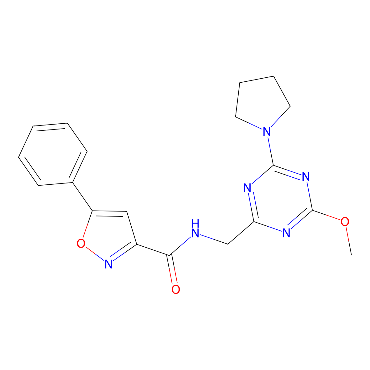 N-((4-methoxy-6-(pyrrolidin-1-yl)-1,3,5-triazin-2-yl)methyl)-5-phenylisoxazole-3-carboxamide molecular structure, CAS 2034351-57-8