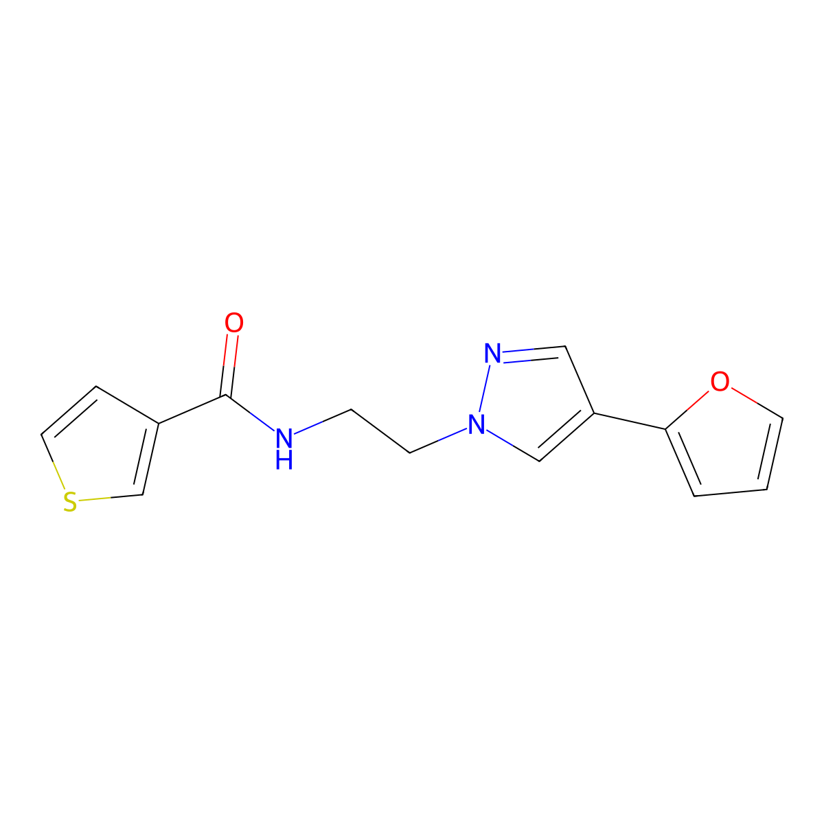 N-(2-(4-(furan-2-yl)-1H-pyrazol-1-yl)ethyl)thiophene-3-carboxamide molecular structure, CAS 2034351-60-3