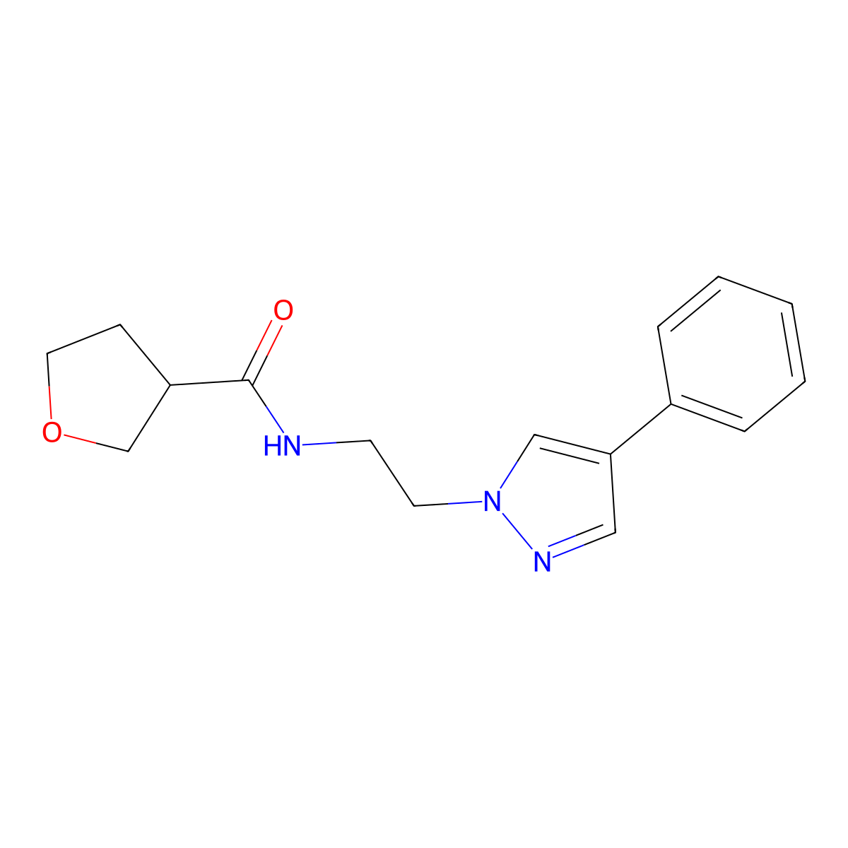 N-(2-(4-phenyl-1H-pyrazol-1-yl)ethyl)tetrahydrofuran-3-carboxamide molecular structure, CAS 2034351-64-7