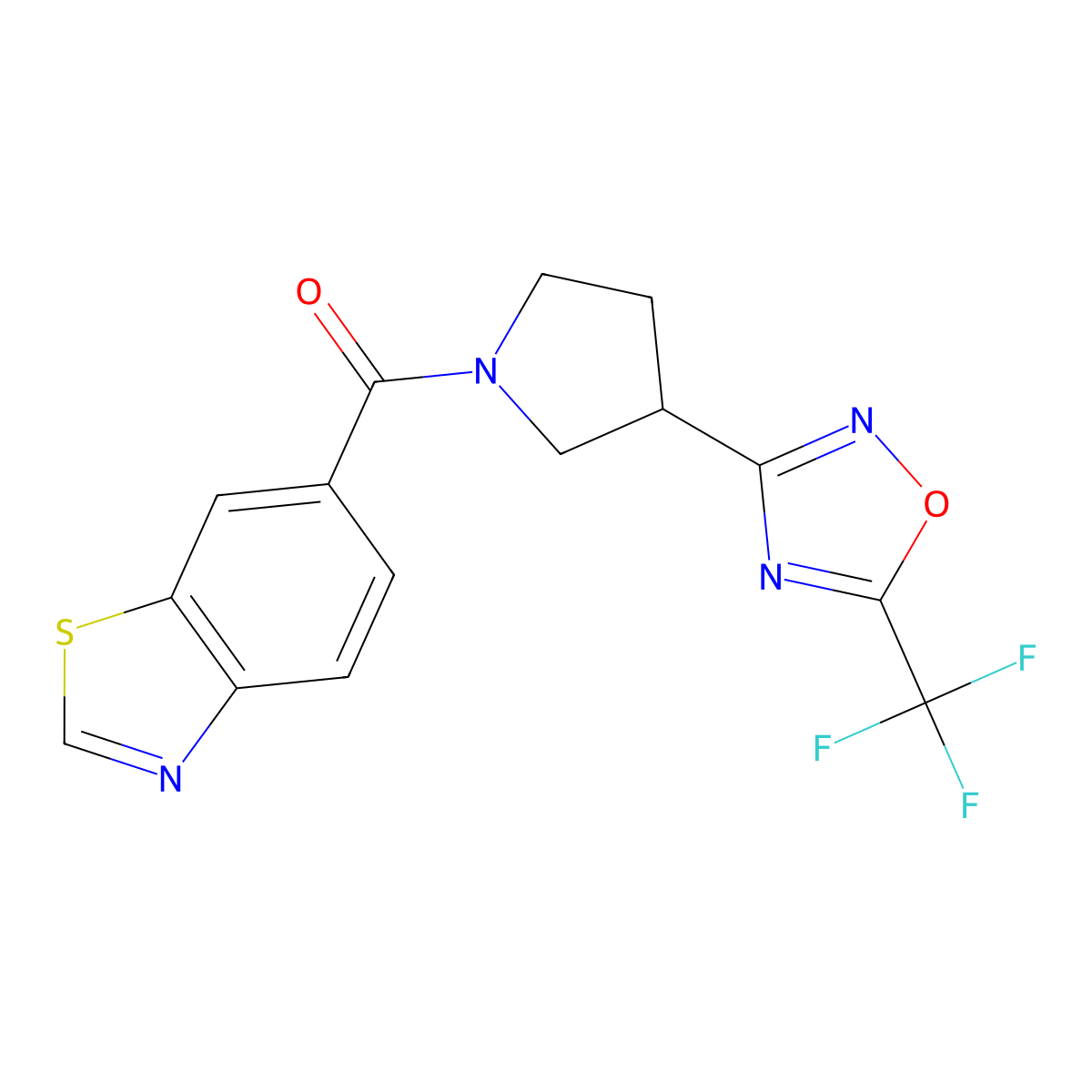 Benzo[d]thiazol-6-yl(3-(5-(trifluoromethyl)-1,2,4-oxadiazol-3-yl)pyrrolidin-1-yl)methanone molecular structure, CAS 2034351-65-8