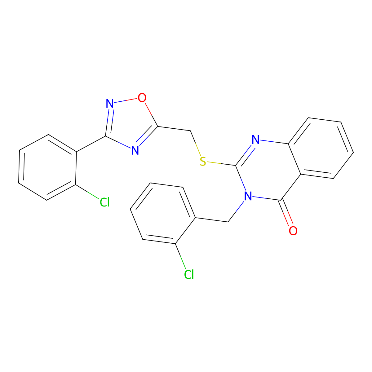 3-(2-chlorobenzyl)-2-(((3-(2-chlorophenyl)-1,2,4-oxadiazol-5-yl)methyl)thio)quinazolin-4(3H)-one molecular structure, CAS 2034351-66-9