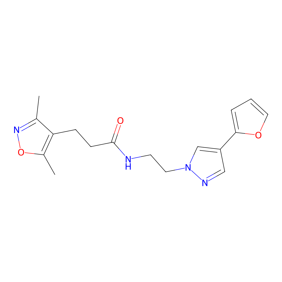 3-(3,5-dimethylisoxazol-4-yl)-N-(2-(4-(furan-2-yl)-1H-pyrazol-1-yl)ethyl)propanamide molecular structure, CAS 2034351-72-7