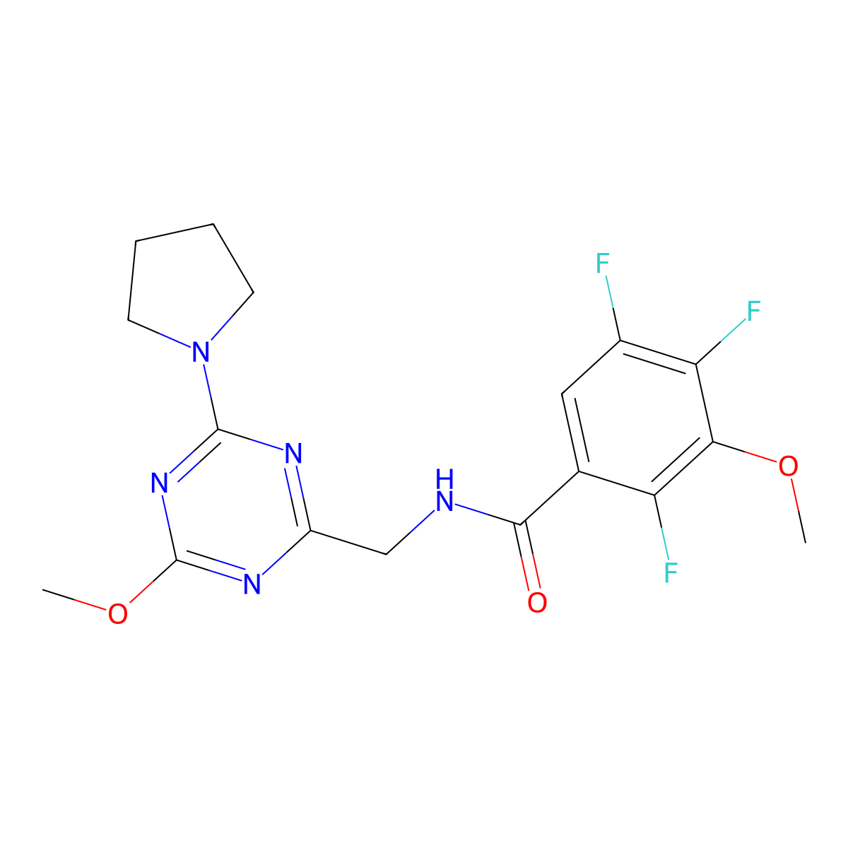 2,4,5-trifluoro-3-methoxy-N-{[4-methoxy-6-(pyrrolidin-1-yl)-1,3,5-triazin-2-yl]methyl}benzamide molecular structure, CAS 2034351-78-3