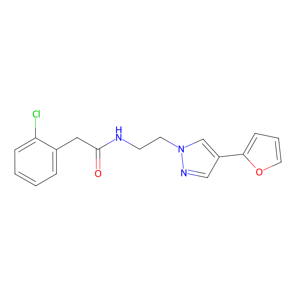 2-(2-chlorophenyl)-N-{2-[4-(furan-2-yl)-1H-pyrazol-1-yl]ethyl}acetamide molecular structure, CAS 2034351-79-4
