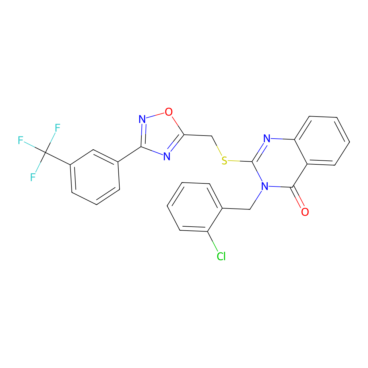 3-(2-chlorobenzyl)-2-(((3-(3-(trifluoromethyl)phenyl)-1,2,4-oxadiazol-5-yl)methyl)thio)quinazolin-4(3H)-one molecular structure, CAS 2034351-81-8