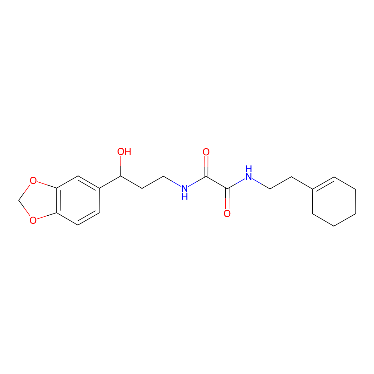 N1-(3-(benzo[d][1,3]dioxol-5-yl)-3-hydroxypropyl)-N2-(2-(cyclohex-1-en-1-yl)ethyl)oxalamide molecular structure, CAS 2034351-88-5