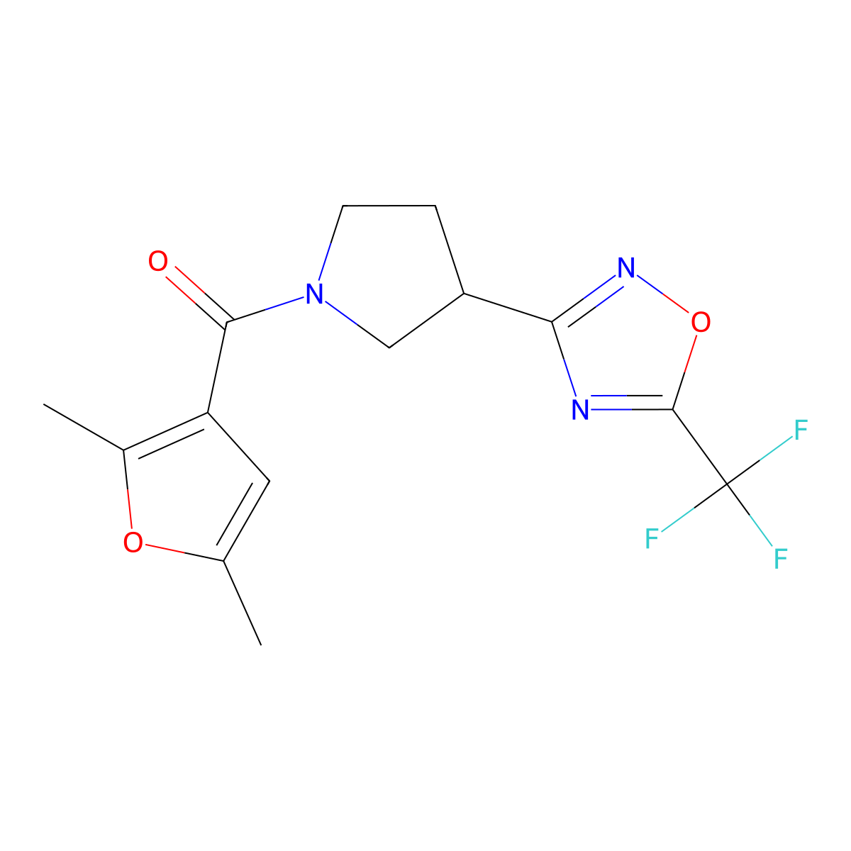 3-[1-(2,5-Dimethylfuran-3-carbonyl)pyrrolidin-3-yl]-5-(trifluoromethyl)-1,2,4-oxadiazole molecular structure, CAS 2034351-93-2