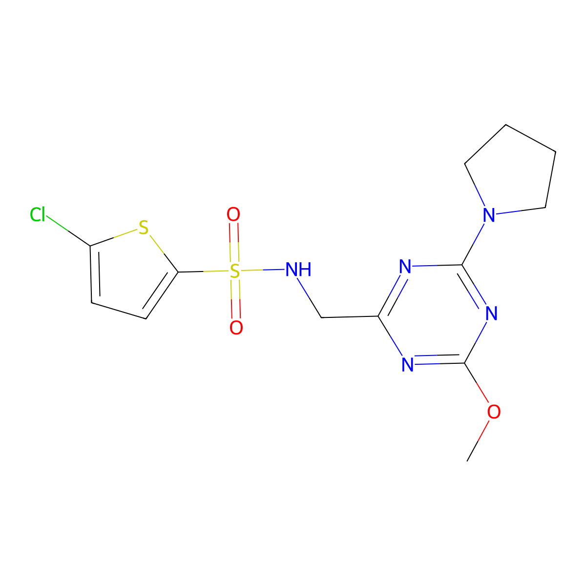 5-chloro-N-((4-methoxy-6-(pyrrolidin-1-yl)-1,3,5-triazin-2-yl)methyl)thiophene-2-sulfonamide molecular structure, CAS 2034352-01-5