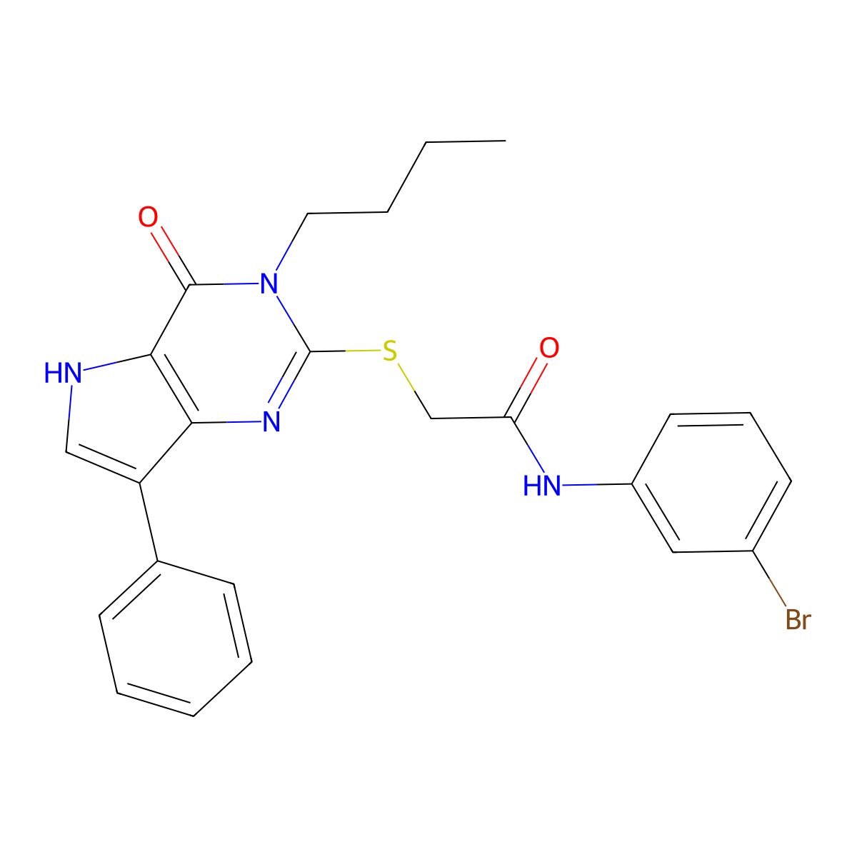 N-(3-bromophenyl)-2-((3-butyl-4-oxo-7-phenyl-4,5-dihydro-3H-pyrrolo[3,2-d]pyrimidin-2-yl)thio)acetamide molecular structure, CAS 2034352-03-7