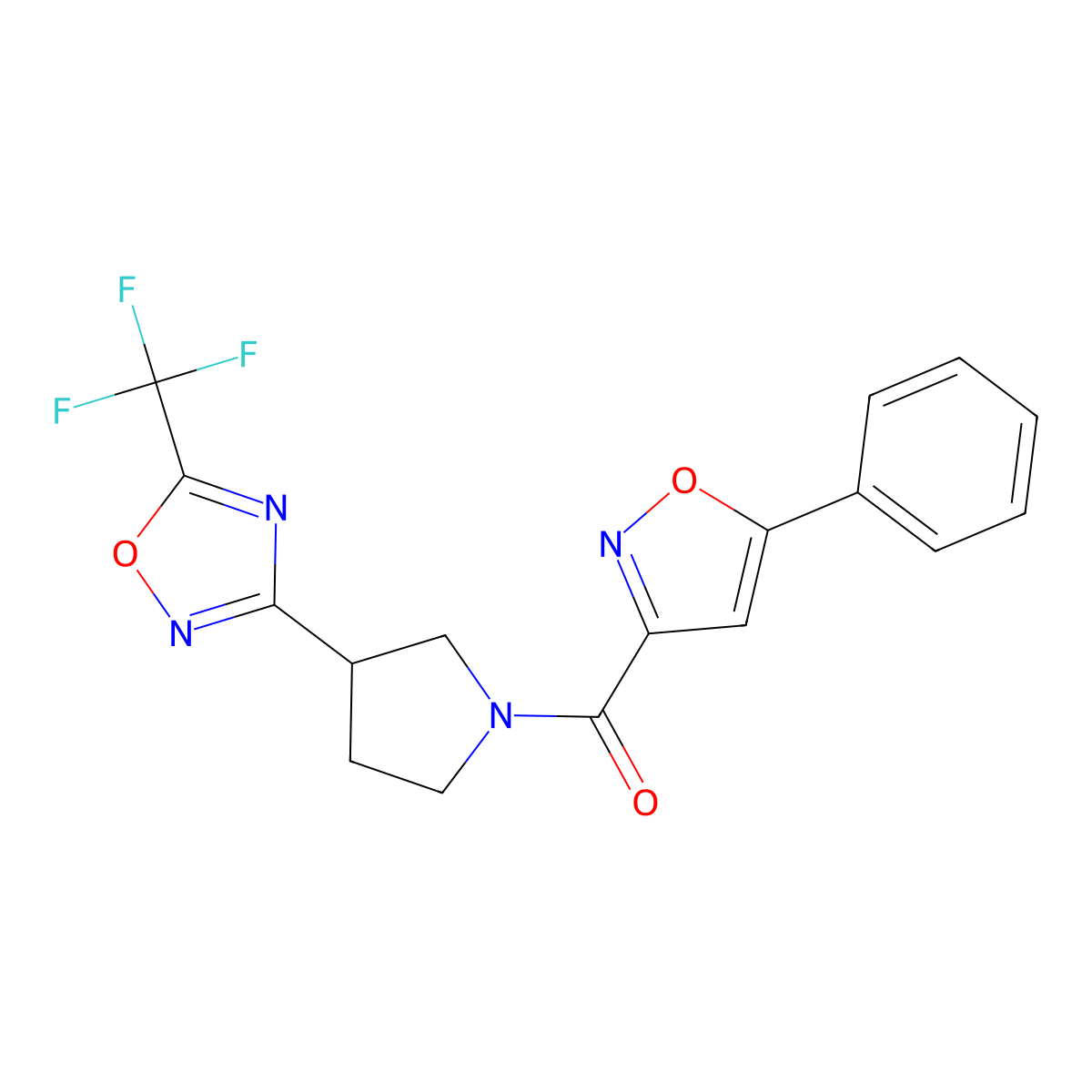 (5-Phenylisoxazol-3-yl)(3-(5-(trifluoromethyl)-1,2,4-oxadiazol-3-yl)pyrrolidin-1-yl)methanone molecular structure, CAS 2034352-07-1