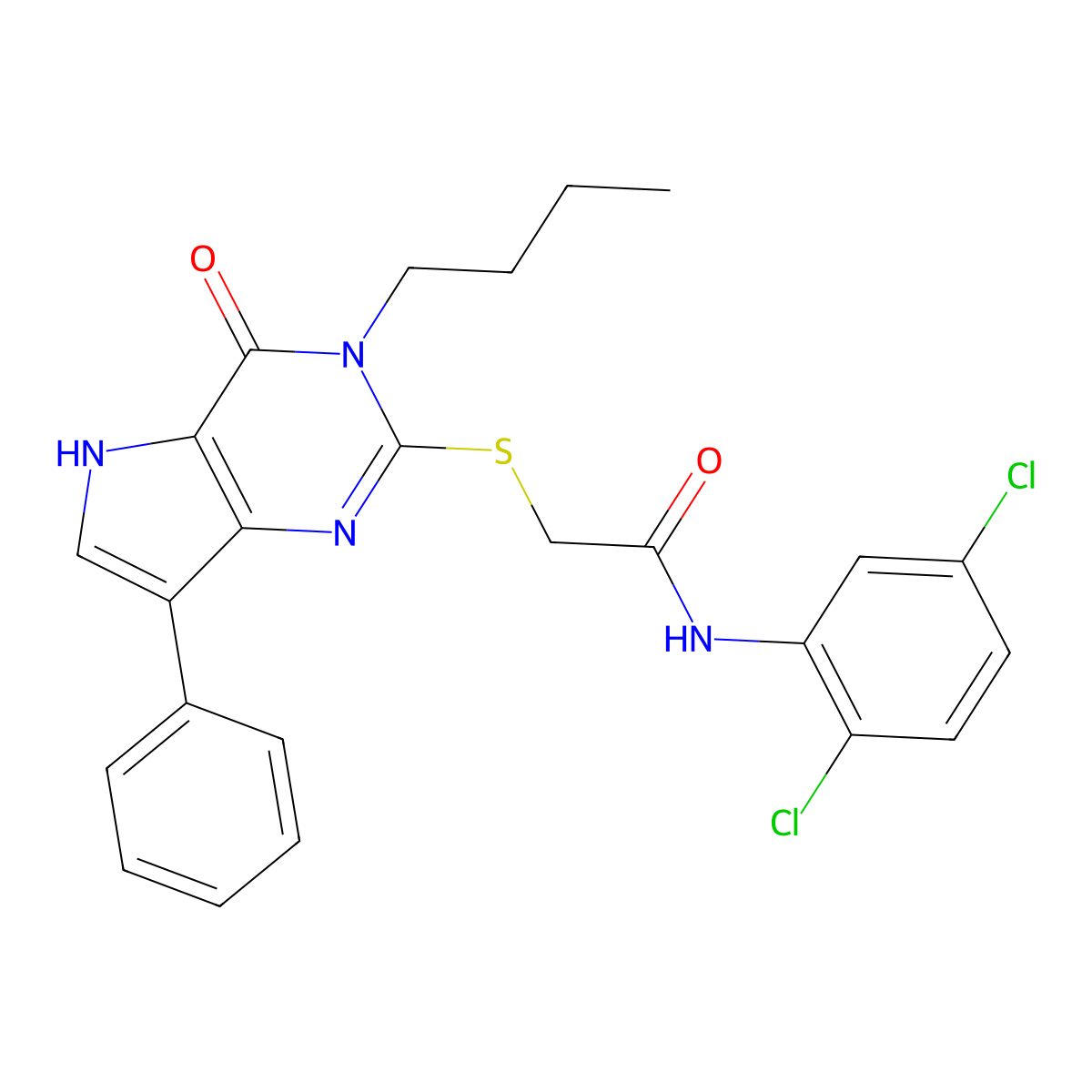 2-((3-butyl-4-oxo-7-phenyl-4,5-dihydro-3H-pyrrolo[3,2-d]pyrimidin-2-yl)thio)-N-(2,5-dichlorophenyl)acetamide molecular structure, CAS 2034352-10-6