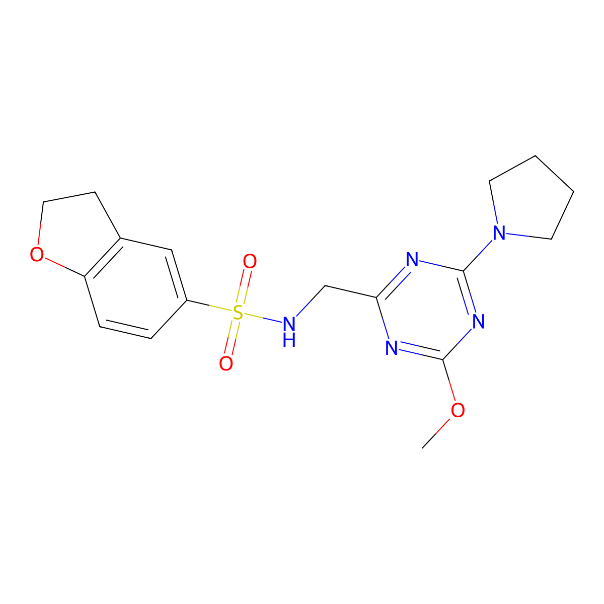 N-((4-methoxy-6-(pyrrolidin-1-yl)-1,3,5-triazin-2-yl)methyl)-2,3-dihydrobenzofuran-5-sulfonamide molecular structure, CAS 2034352-11-7