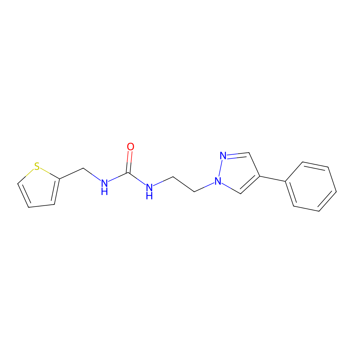 1-(2-(4-phenyl-1H-pyrazol-1-yl)ethyl)-3-(thiophen-2-ylmethyl)urea molecular structure, CAS 2034352-12-8