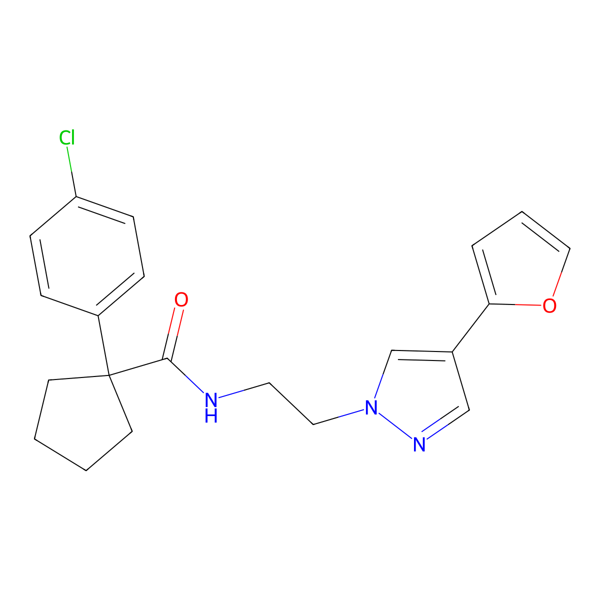 1-(4-chlorophenyl)-N-(2-(4-(furan-2-yl)-1H-pyrazol-1-yl)ethyl)cyclopentanecarboxamide molecular structure, CAS 2034352-14-0