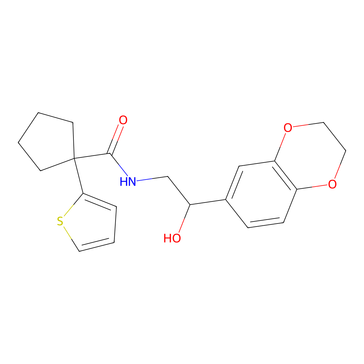 N-(2-(2,3-dihydrobenzo[b][1,4]dioxin-6-yl)-2-hydroxyethyl)-1-(thiophen-2-yl)cyclopentanecarboxamide molecular structure, CAS 2034352-18-4