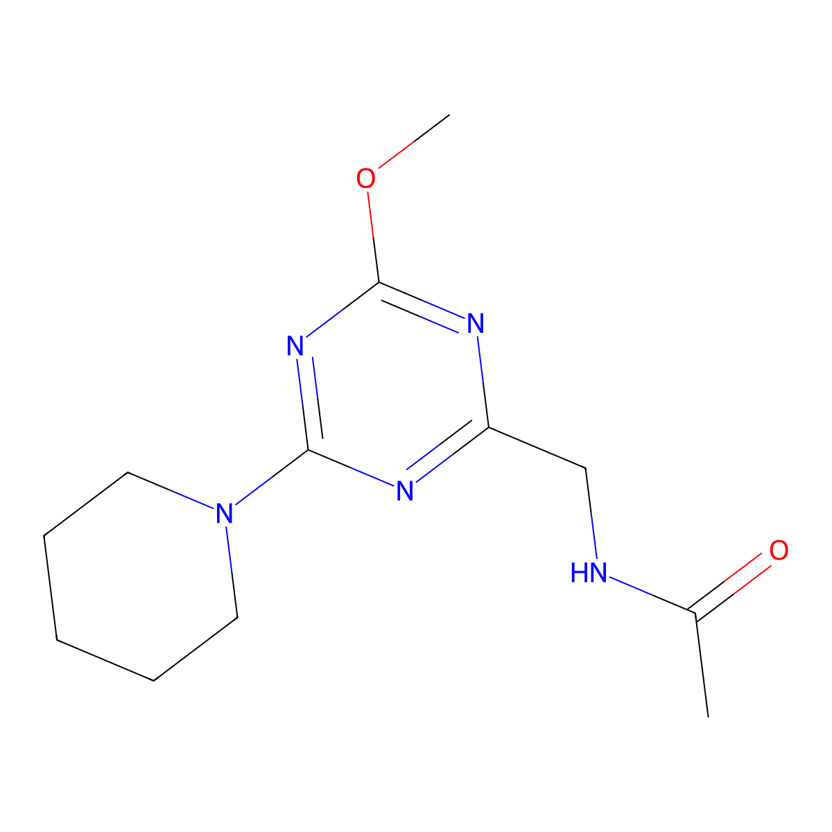 N-((4-methoxy-6-(piperidin-1-yl)-1,3,5-triazin-2-yl)methyl)acetamide molecular structure, CAS 2034352-19-5