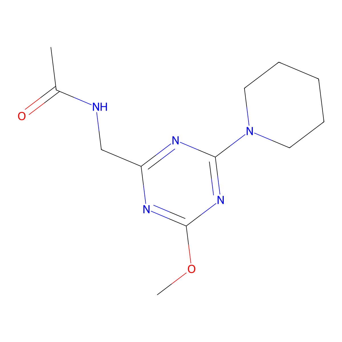 N-((4-methoxy-6-(piperidin-1-yl)-1,3,5-triazin-2-yl)methyl)acetamide molecular structure, CAS 2034352-19-5