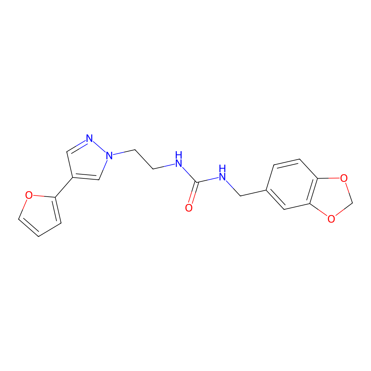 1-(benzo[d][1,3]dioxol-5-ylmethyl)-3-(2-(4-(furan-2-yl)-1H-pyrazol-1-yl)ethyl)urea molecular structure, CAS 2034352-21-9
