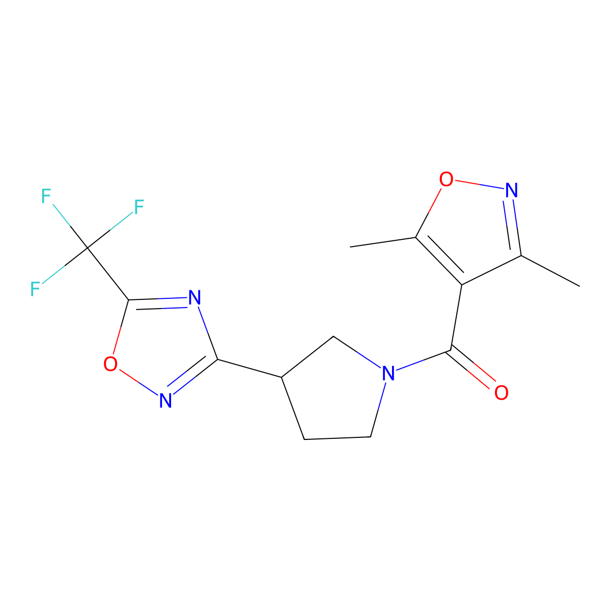 (3,5-Dimethylisoxazol-4-yl)(3-(5-(trifluoromethyl)-1,2,4-oxadiazol-3-yl)pyrrolidin-1-yl)methanone molecular structure, CAS 2034352-22-0