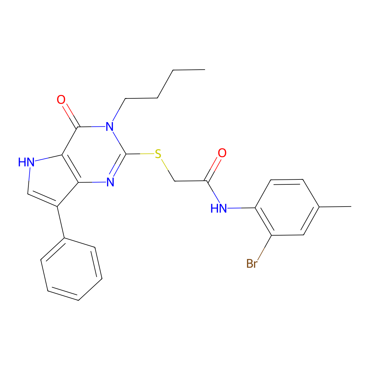 N-(2-bromo-4-methylphenyl)-2-((3-butyl-4-oxo-7-phenyl-4,5-dihydro-3H-pyrrolo[3,2-d]pyrimidin-2-yl)thio)acetamide molecular structure, CAS 2034352-24-2