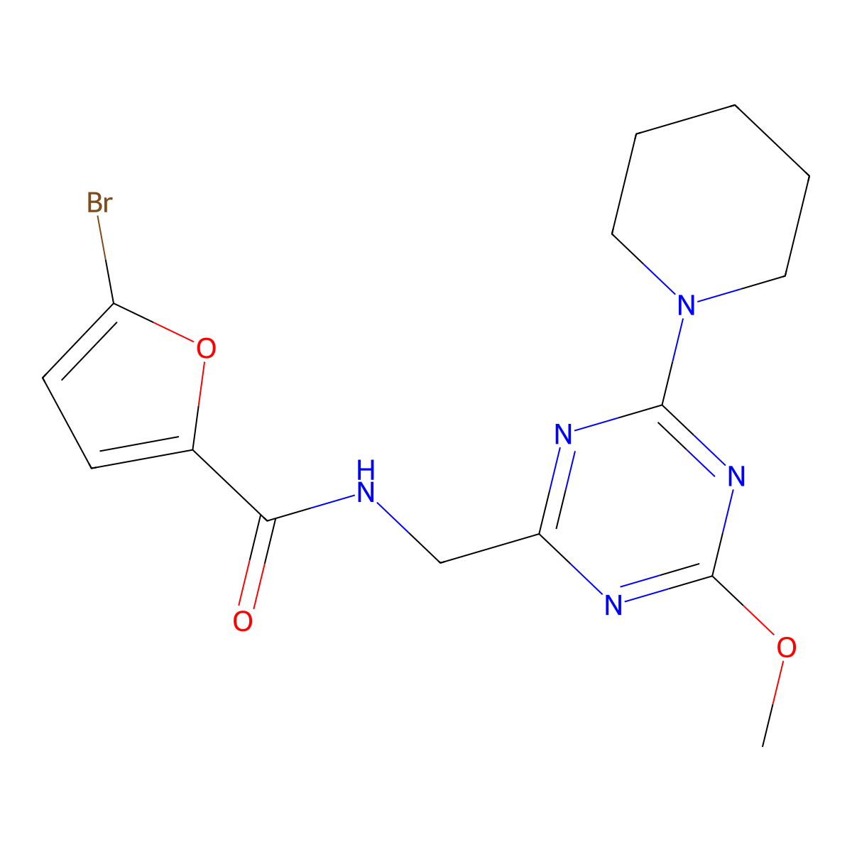 5-bromo-N-{[4-methoxy-6-(piperidin-1-yl)-1,3,5-triazin-2-yl]methyl}furan-2-carboxamide molecular structure, CAS 2034352-28-6