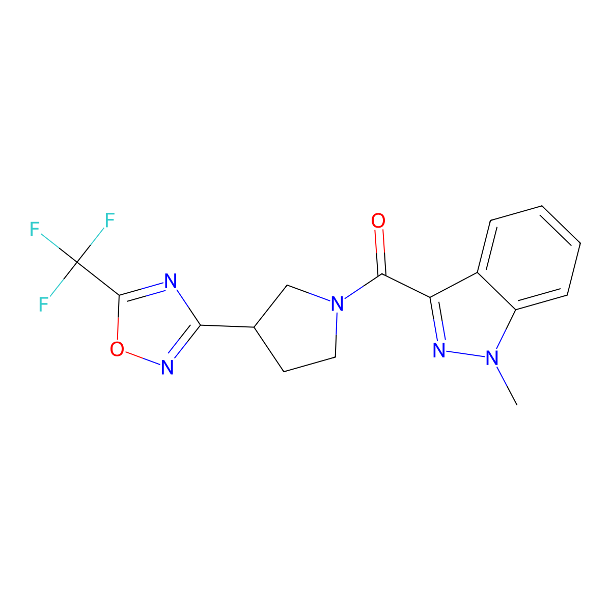 (1-methyl-1H-indazol-3-yl)(3-(5-(trifluoromethyl)-1,2,4-oxadiazol-3-yl)pyrrolidin-1-yl)methanone molecular structure, CAS 2034352-31-1