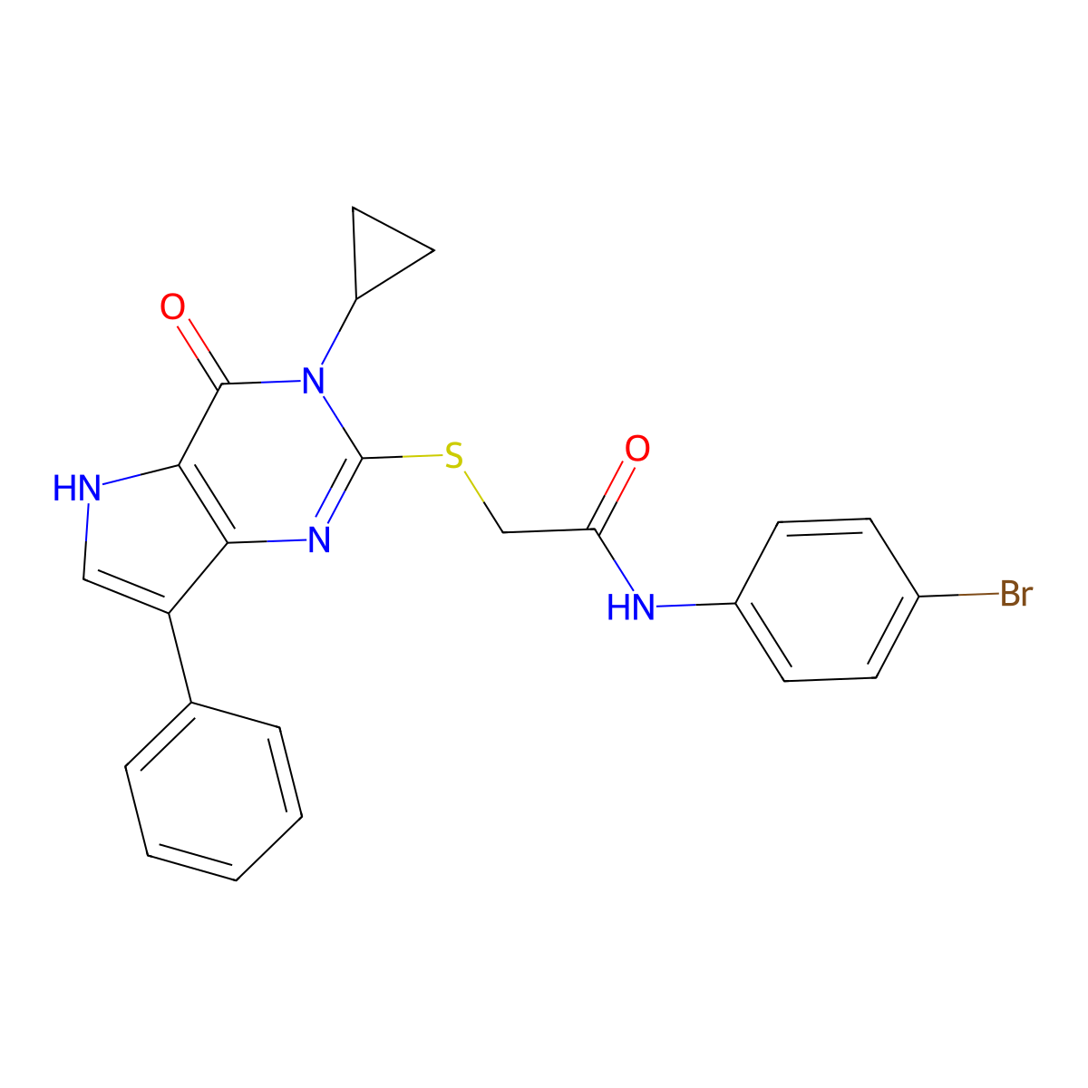 N-(4-bromophenyl)-2-((3-cyclopropyl-4-oxo-7-phenyl-4,5-dihydro-3H-pyrrolo[3,2-d]pyrimidin-2-yl)thio)acetamide molecular structure, CAS 2034352-32-2