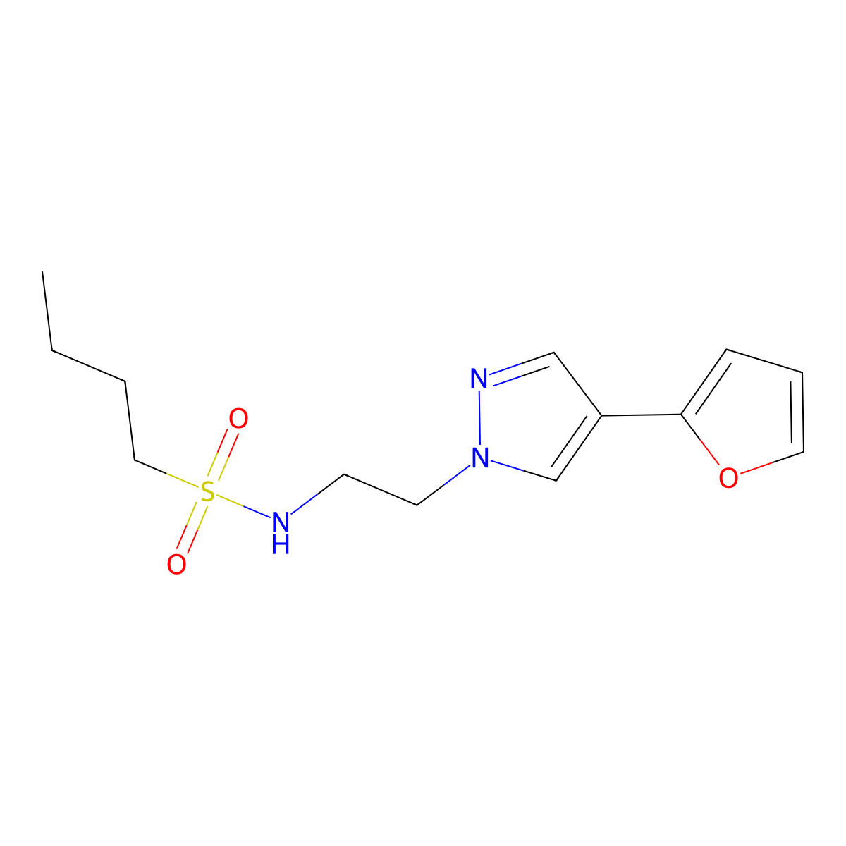 N-(2-(4-(furan-2-yl)-1H-pyrazol-1-yl)ethyl)butane-1-sulfonamide molecular structure, CAS 2034352-36-6