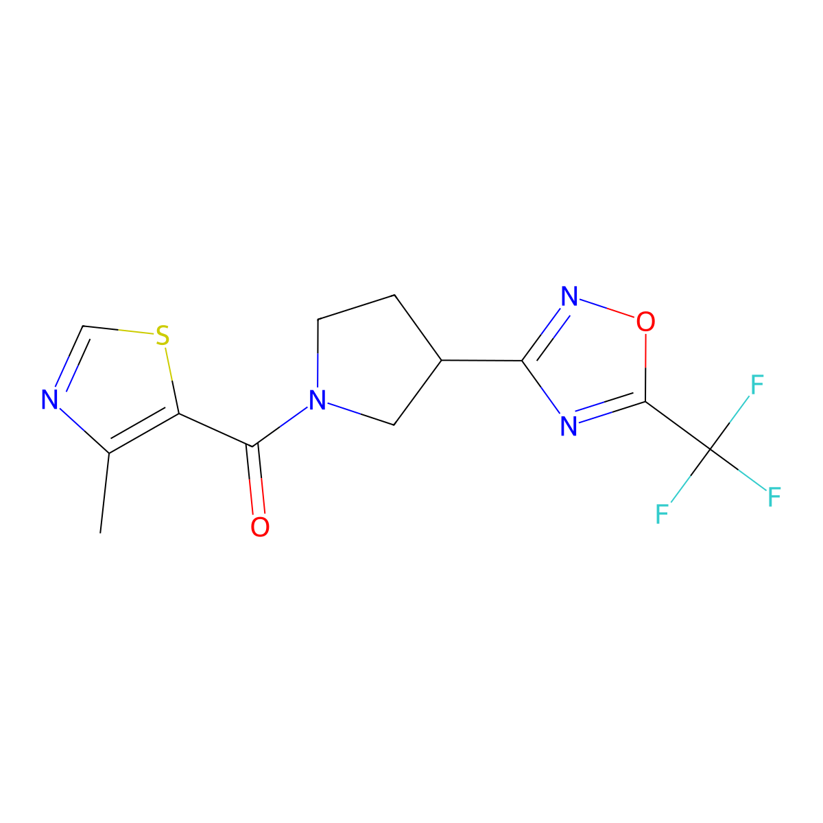 (4-Methylthiazol-5-yl)(3-(5-(trifluoromethyl)-1,2,4-oxadiazol-3-yl)pyrrolidin-1-yl)methanone molecular structure, CAS 2034352-40-2